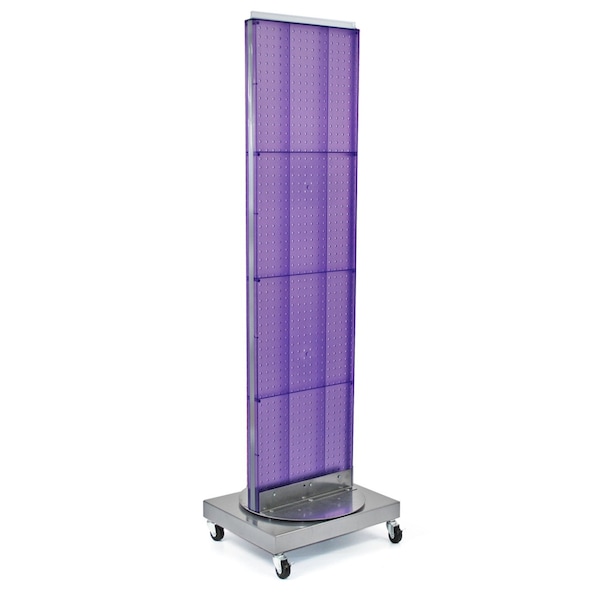 Two-Sided Pegboard Floor Display on Revolving Wheeled Base. Spinner Rack Stand.